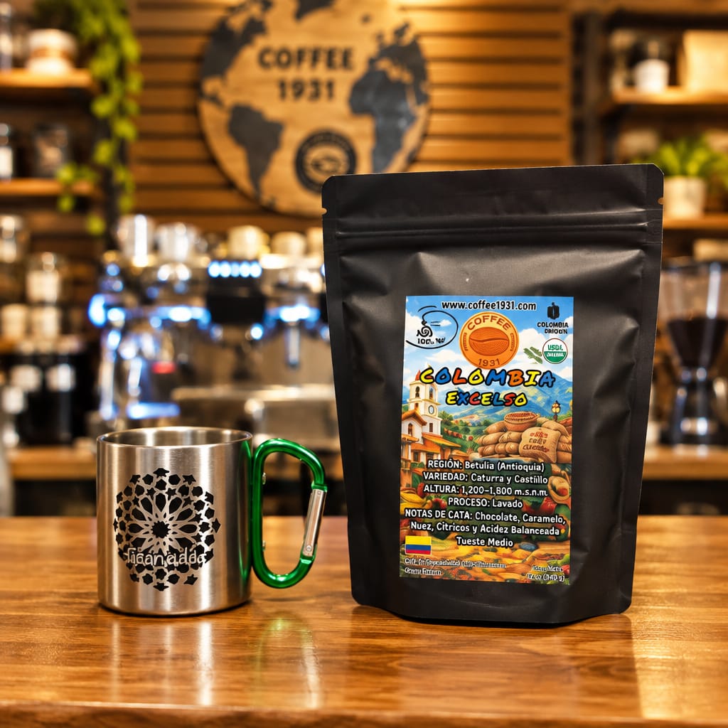 LOTE REGALO (Brasil Caramelo y Colombia excelso + Taza Metálica de Granada) - Imagen 2