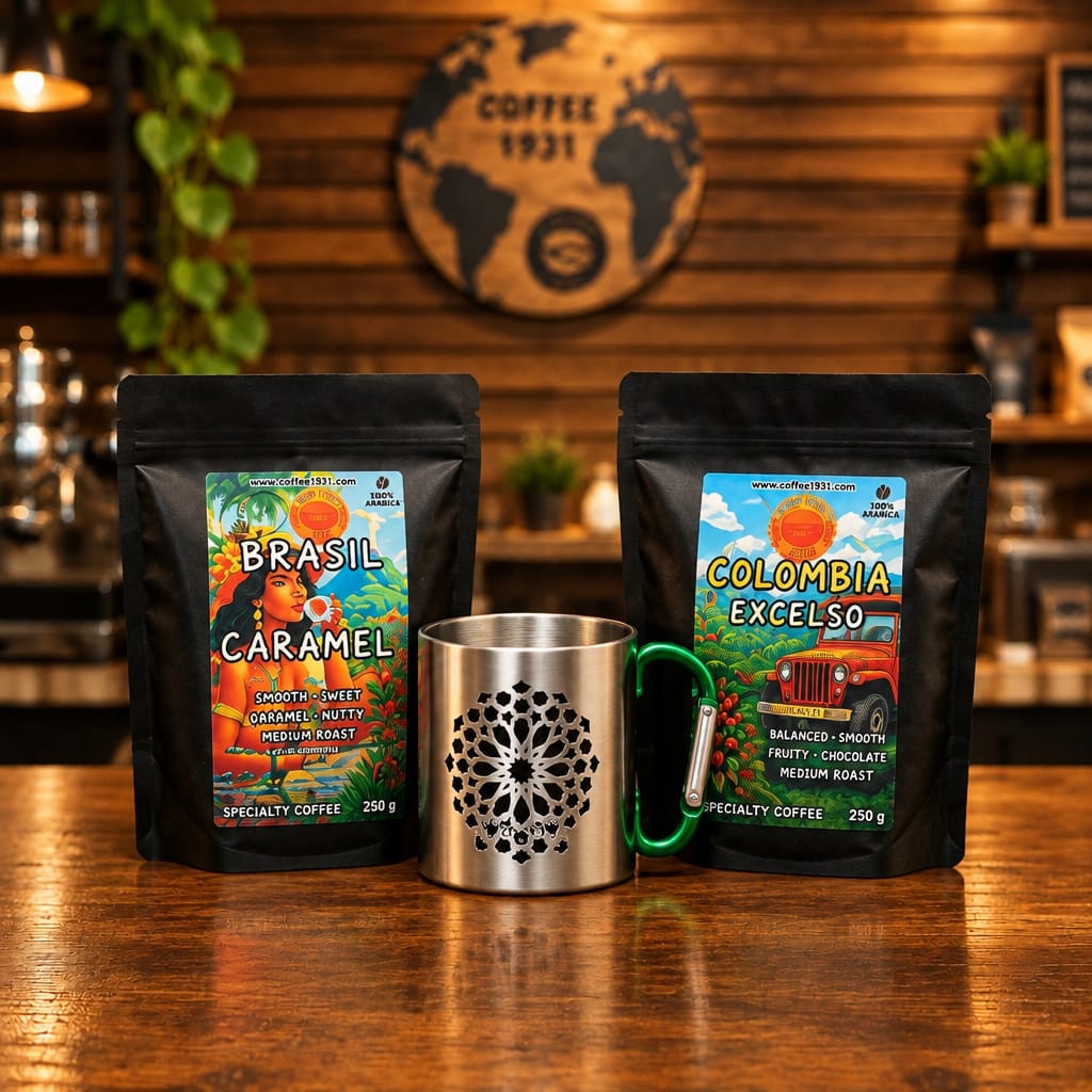 LOTE REGALO (Brasil Caramelo y Colombia excelso + Taza Metálica de Granada) - Imagen 4
